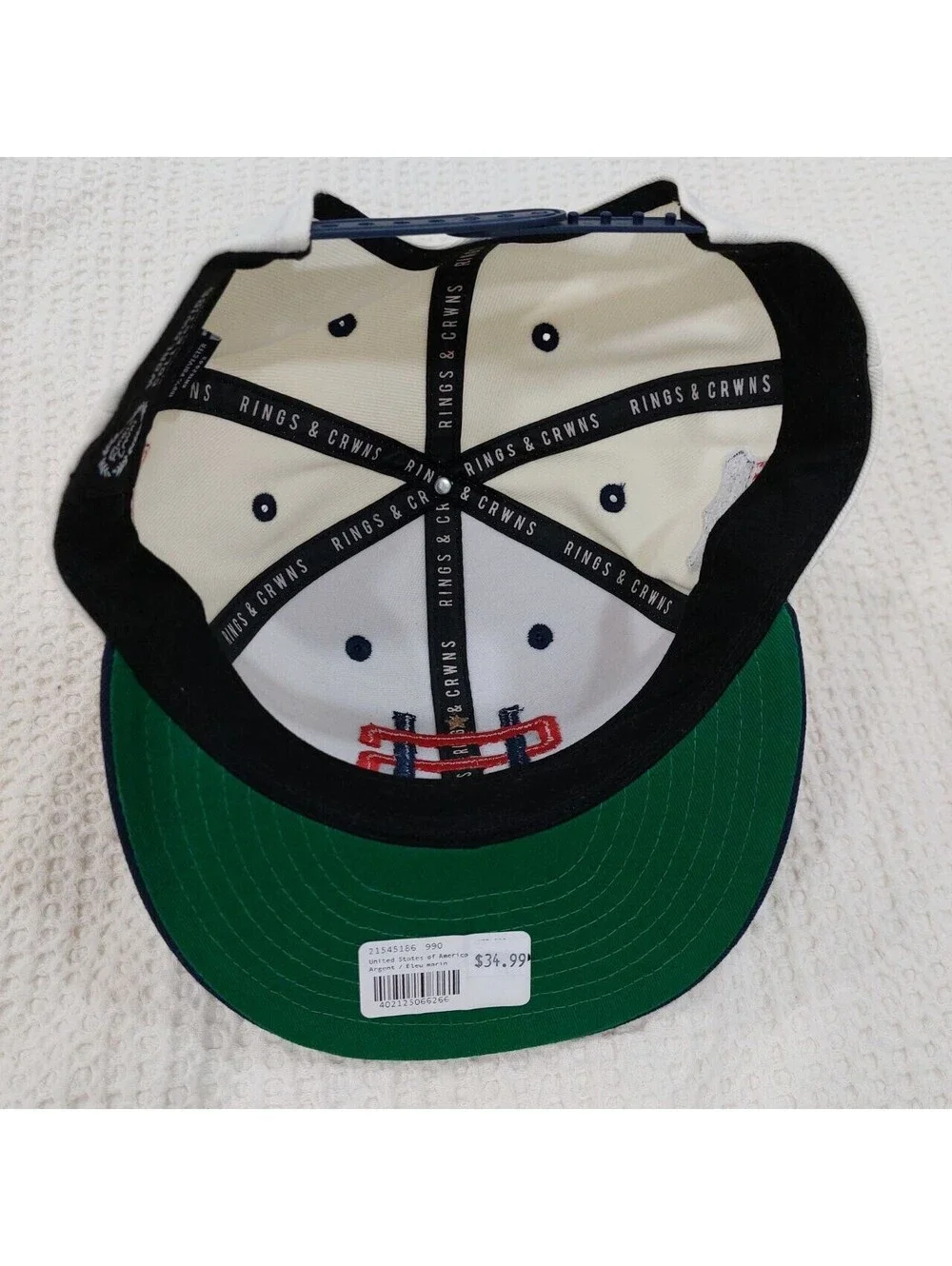 Rings & Crowns Hat Cap Snap Back White Blue USA United States Logo Mens